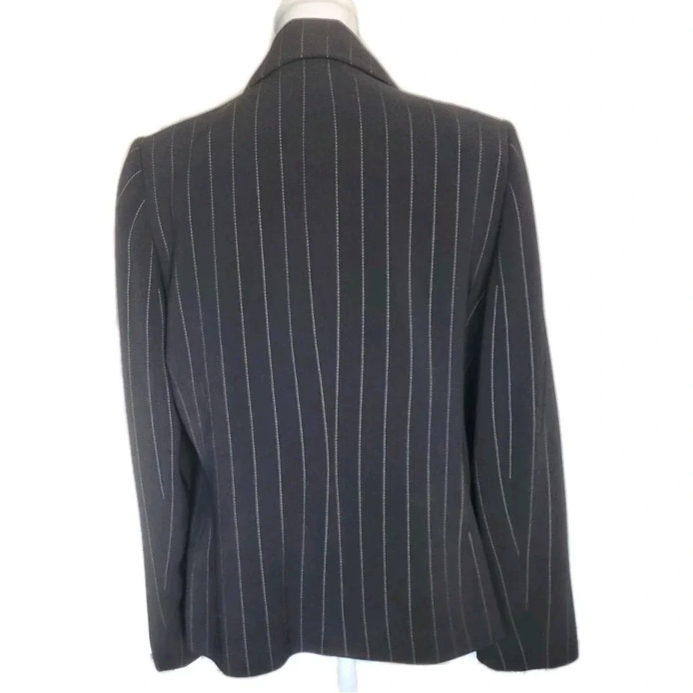 Kasper Jacket Blazer Womens 14 Black Pinstripe Career Office C-Suite Fall Winter